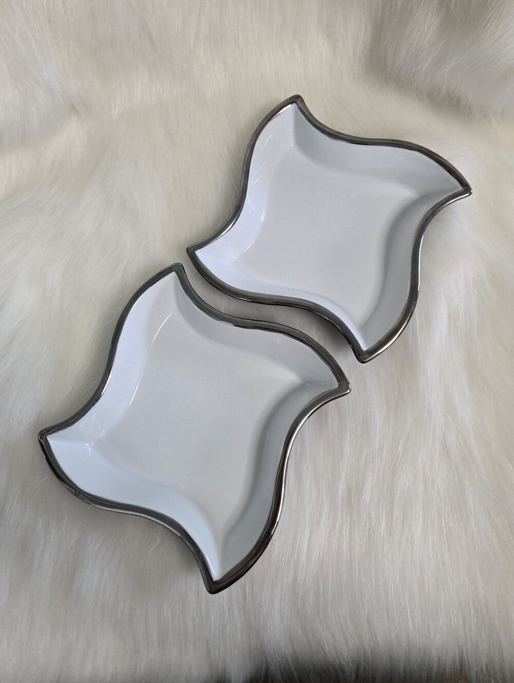 2 Imperial Ceramic Italian Swirly Serving Dishes with Silver Trim